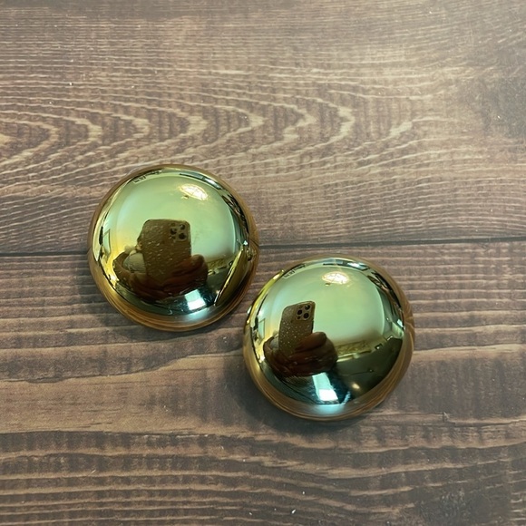Gold Button Stud Earrings - Picture 4 of 13